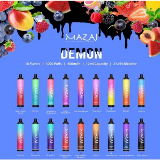 MAZAJ سحبة سيجارة مزاج ديمون 5000 شفطة 20 نيكوتين عدة نكهات