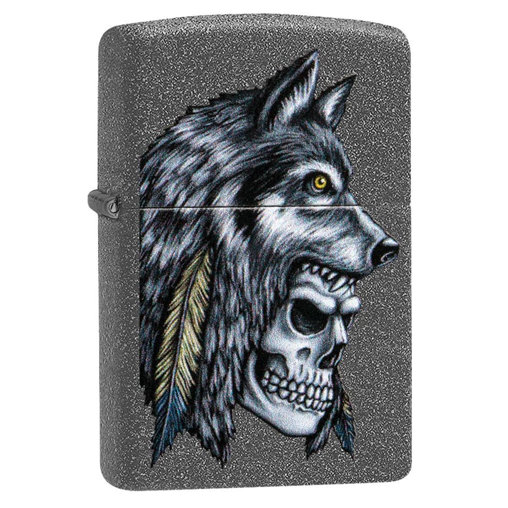 ولاعة زيبو zippo 29863 WOLF SKULL FEATHER DESIGN