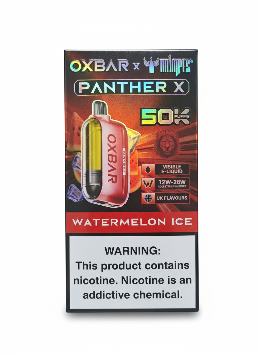 Oxbar Panther X سحبة سيجارة اوكس بار بانثر اكس 50000 شفطة 20 نيكوتين عدة نكهات استخدام مره واحد