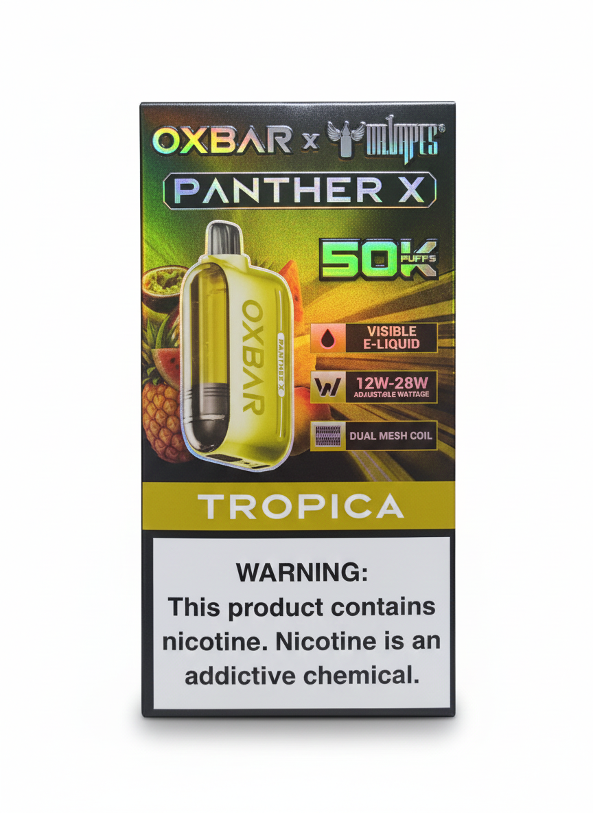 Oxbar Panther X سحبة سيجارة اوكس بار بانثر اكس 50000 شفطة 20 نيكوتين عدة نكهات استخدام مره واحد
