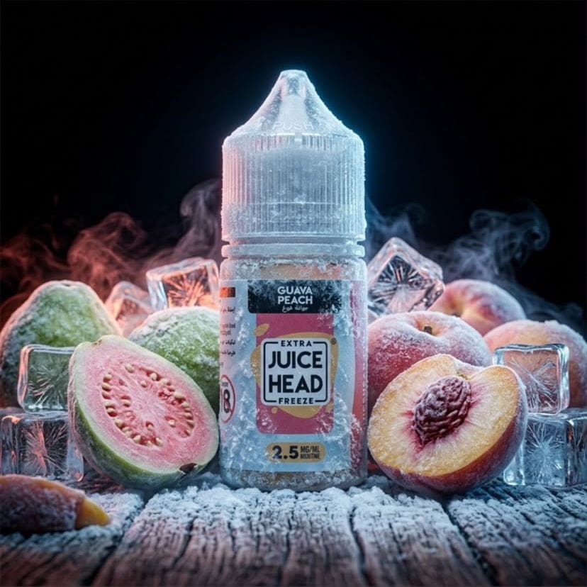 نكهة جوس هيد جوافة خوخ اكسترا ايس سولت نيكوتين JUICE HEAD